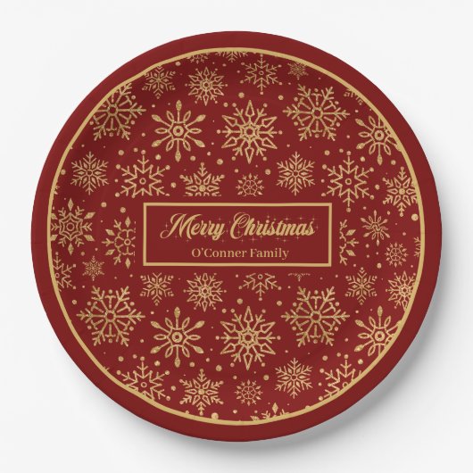 Personalized Paper Plates Red Gold Luxe Christmas  Pappteller (Vorderseite)