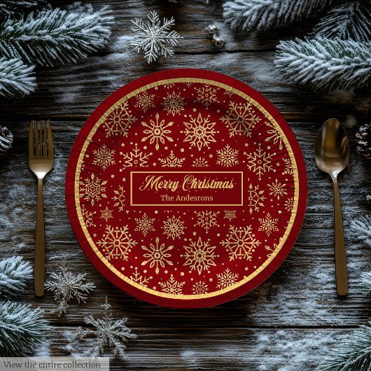 Personalized Paper Plates Red Gold Luxe Christmas Pappteller