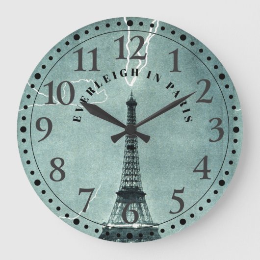 Personalized Paris Eiffel Tower Large Clock Große Wanduhr (Vorderseite)