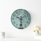 Personalized Paris Eiffel Tower Large Clock Große Wanduhr (Zuhause)