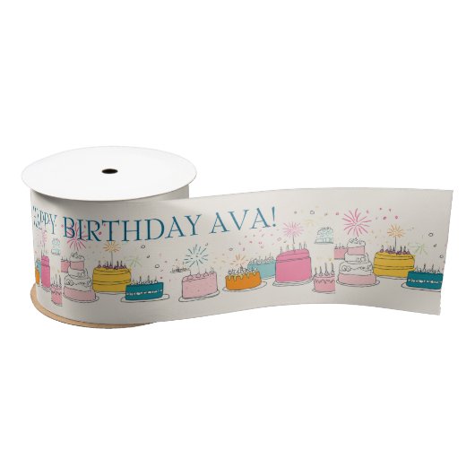 Personalized Party Tissue – Doodle Cakes on Cream Satinband (Spule)