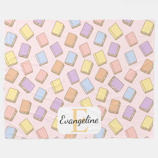 Personalized Pastel Bookish Aesthetic Pattern Pink Fleecedecke (Vorderseite (Horizontal))