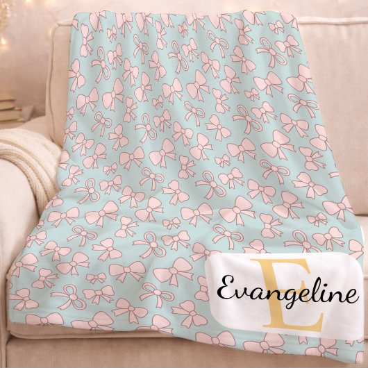 Personalized Pastel Bow Aesthetic Pattern Pink Blu Fleecedecke