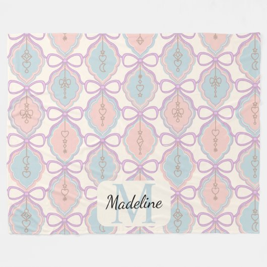 Personalized Pastel Bows Monogram Name Blanket Fleecedecke (Vorderseite (Horizontal))