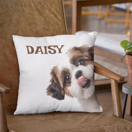 Personalized Pastel Brown Dog Photo & Name Pillow Kissen