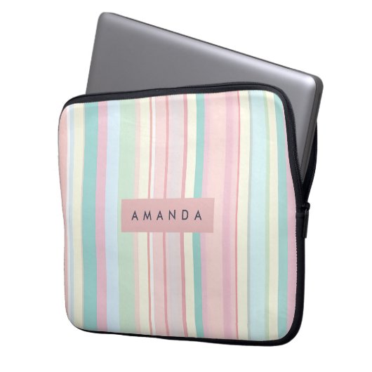 Personalized Pastel Candy Stripe Design Laptopschutzhülle (Vorderseite Links)