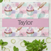 Personalized Pastel Cupcake Checkered Pattern Geschirrtuch (Gefaltet)