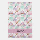 Personalized Pastel Cupcake Checkered Pattern Geschirrtuch (Vertikal)