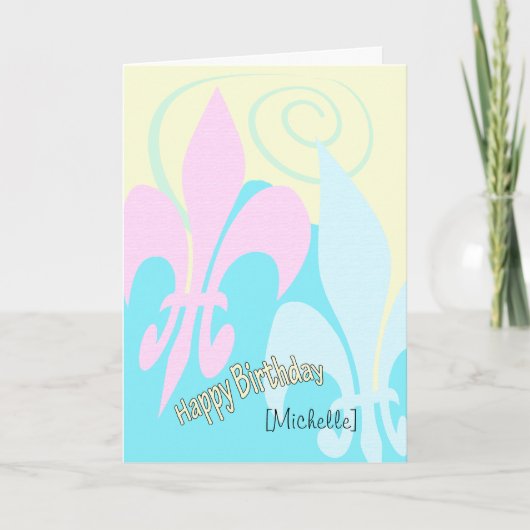 Personalized Pastel Fleur de Lis Art Birthday Karte (Vorderseite)