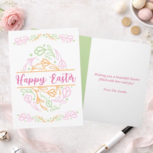 Personalized Pastel Floral Easter Egg Happy Easter Karte