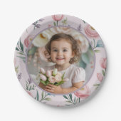 Personalized Pastel Floral Photo Birthday Girl  Pappteller (Vorderseite)