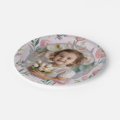 Personalized Pastel Floral Photo Birthday Girl  Pappteller (Schrägansicht)