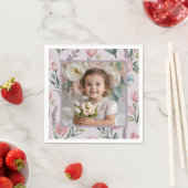 Personalized Pastel Floral Photo Birthday Girl Serviette (Beispiel)