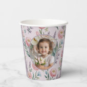 Personalized Pastel Floral Photo Kids Birthday  Pappbecher (Rückseite)