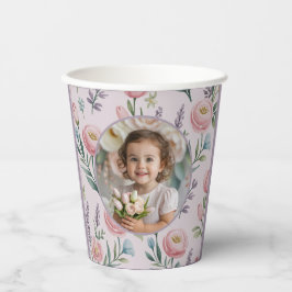 Personalized Pastel Floral Photo Kids Birthday  Pappbecher