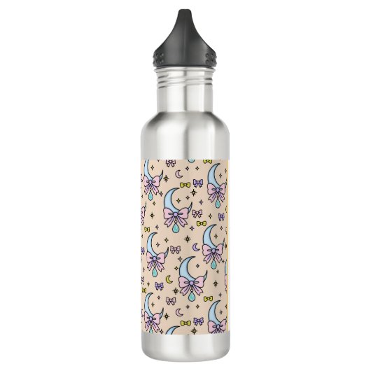 Personalized Pastel Girly Cute Bow Name Peach Moon Edelstahlflasche (Links)
