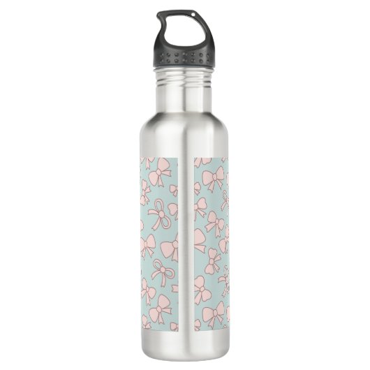 Personalized Pastel Girly Cute Bow Name Pink Blue Edelstahlflasche (Rückseite)