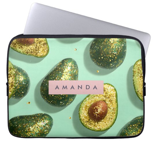 Personalized Pastel Glitter Avocado Design Laptopschutzhülle (Vorderseite)