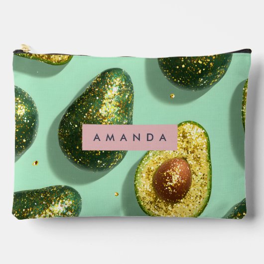 Personalized Pastel Glitter Avocado Design Zubehörtasche (Vorderseite)