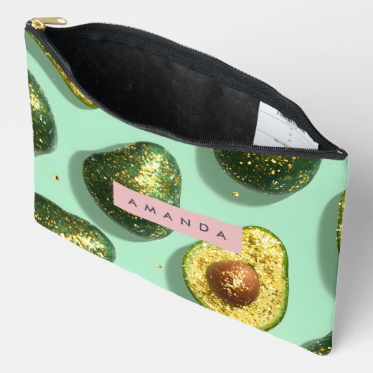Personalized Pastel Glitter Avocado Design Zubehörtasche (Offen)