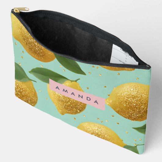 Personalized Pastel Glitter Lemon Style Zubehörtasche (Offen)