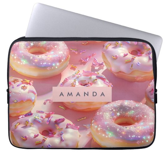 Personalized Pastel Glittering Pink Donut Dream Laptopschutzhülle (Vorderseite)