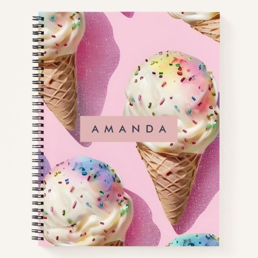 Personalized Pastel Ice Cream Cone with Sprinkles Notizblock (Vorderseite)