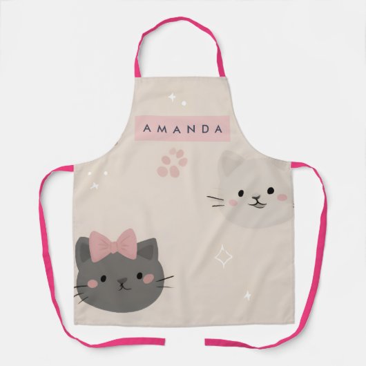 Personalized Pastel Kawaii Cat Face Pattern Schürze (Vorderseite)