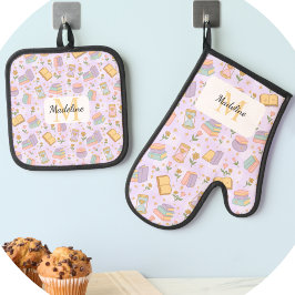 Personalized Pastel Kitchen Magic Lavender Ofenhandschuh & Topflappen-Set
