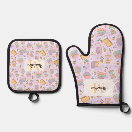 Personalized Pastel Kitchen Magic Lavender Ofenhandschuh & Topflappen-Set (Vorderseite)