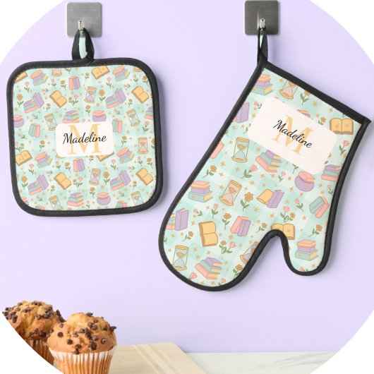 Personalized Pastel Kitchen Magic Mint Green Ofenhandschuh & Topflappen-Set