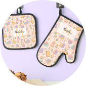Personalized Pastel Kitchen Magic Pink Ofenhandschuh & Topflappen-Set