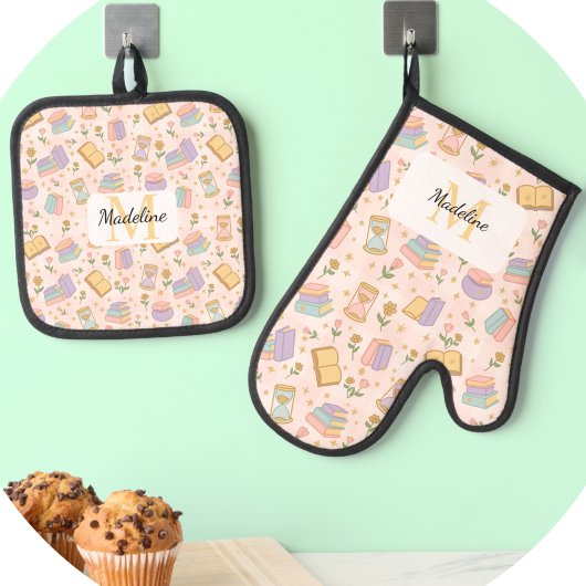 Personalized Pastel Kitchen Magic Pink Ofenhandschuh & Topflappen-Set