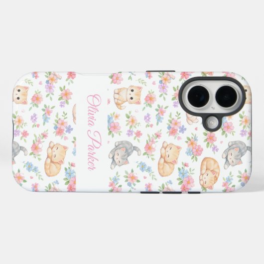 Personalized Pastel Kitten and Floral Name Custom Case-Mate iPhone Hülle (Rückseite (Horizontal))