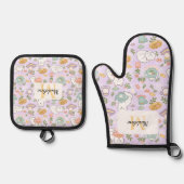 Personalized Pastel Lavender Kitchen Tea Cats Ofenhandschuh & Topflappen-Set (Vorderseite)