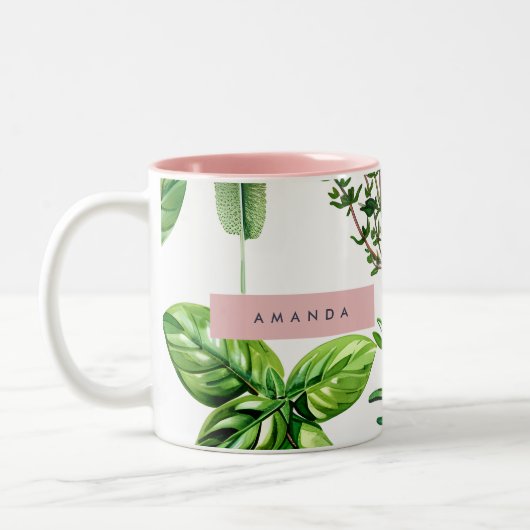Personalized Pastel Lush Garden Herbs  Zweifarbige Tasse (Links)