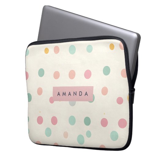 Personalized Pastel Macaron Polka Dot Laptopschutzhülle (Vorderseite Links)