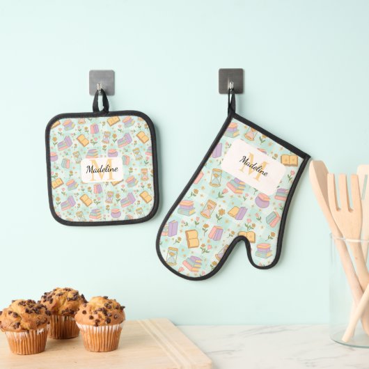 Personalized Pastel Mint Green Kitchen Magic Ofenhandschuh & Topflappen-Set (Insitu (Hängend))