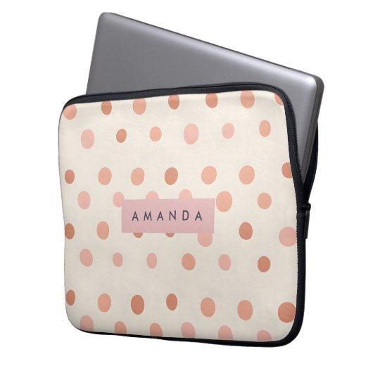 Personalized Pastel Peach & Blush Polka Dot  Laptopschutzhülle (Vorderseite Links)
