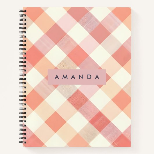 Personalized Pastel Peach Checkered Modern  Notizblock (Vorderseite)