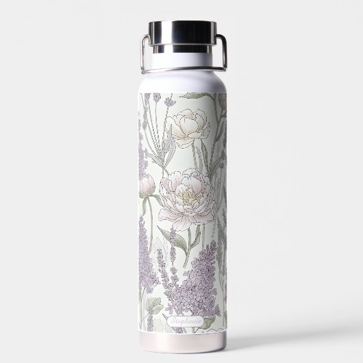 Personalized Pastel Peony Lavender  Trinkflasche (Rückseite)