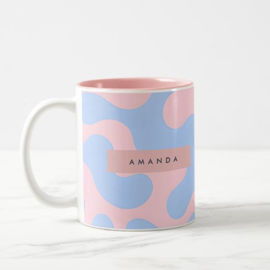 Personalized Pastel Pink and Baby Blue Abstract Zweifarbige Tasse (Links)