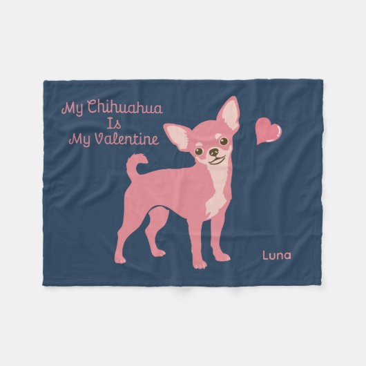 Personalized Pastel Pink Chihuahua Valentine Fleecedecke (Vorderseite (Horizontal))