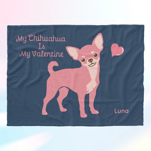 Personalized Pastel Pink Chihuahua Valentine Fleecedecke