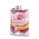 Personalized Pastel Pink Donut Sparkle Flachmann (Links)