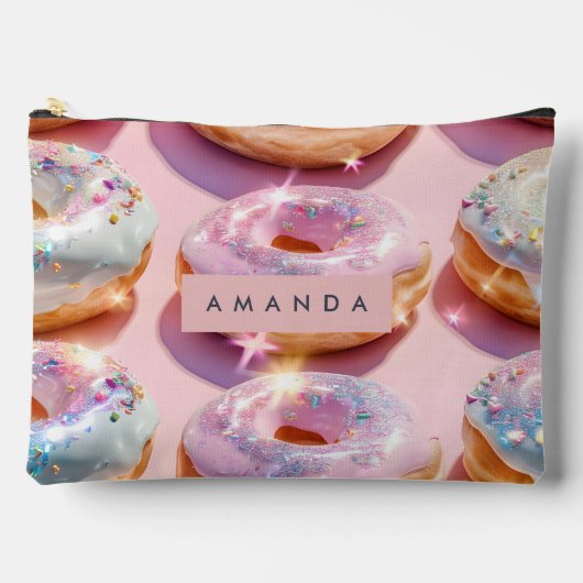 Personalized Pastel Pink Donut Sparkle Zubehörtasche (Vorderseite)