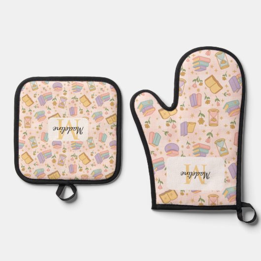 Personalized Pastel Pink Kitchen Magic Ofenhandschuh & Topflappen-Set (Vorderseite)