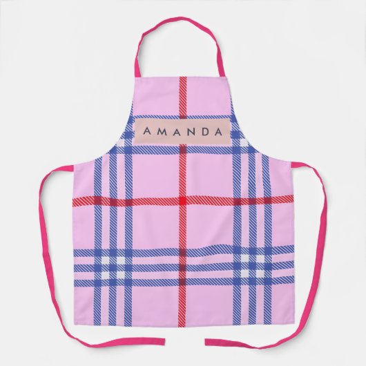 Personalized Pastel Pink Plaid with Red and Blue Schürze (Vorderseite)