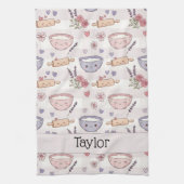 Personalized Pastel Pink Purple Kawaii Heart Geschirrtuch (Vertikal)