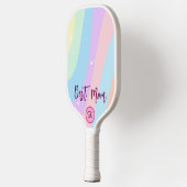 Personalized Pastel Pink Retro Striped Best Mom Pickleball Schläger (Links)